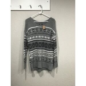 NWT American Eagle Oversized Fair Isle Wool Blend Sweater Gray S Nordic Heritage